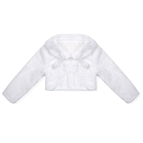 inlzdz Baby Girls Flower Dress Faux Fur Bolero Wedding Jacket Shrug Baptism Coat Costume White 7-8