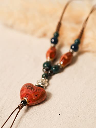 Minachi Boho Hippie Colorful Ceramic Red Heart Bead Strand Necklace For Women Bohemian Jewelry Gift #TOP2