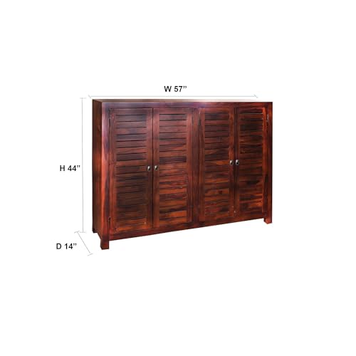 Image of Solid Sheesham Wood Shoe Rack Wooden with 4 Doors & Drawer | Multipurpose Shoe Rack Stand Storage Cabinet Organizer for Home, Office, Entryway, Hallway & Living Room, Bedroom | Walnut Finish