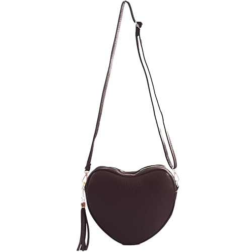 modamoda de T267 Damen Leder Herzförmige Umhängetasche Schultertasche, handmade in Italy (Dark Chocolate)