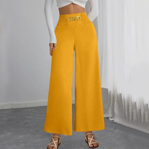 Akklian Business Dress Pants for Women 2025 Smocked High Waisted Wide Leg Trousers Trendy Office Outfits Work Formal Pants2