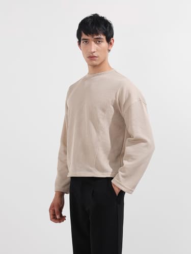 Image of The Indian Garage Co Men Boxy Textured Full Sleeves Crew Neck T-Shirt