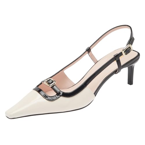 Pazzion Women's Square Toe Stiletto Heeled Slingback Pumps Mid Heel Backstrap Buckle Slip On Sandal Casual Outdoor Dress Shoes Size 4-16 US
