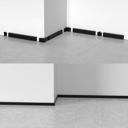 Raouoae Zócalo De Piso En Aluminio, Rodapié Laminado 125 Cm* 4 Piezas Zócalo Moderno para Acabado Elegante De Paredes Y Suelos Perfil Decorativo para Interiores De Casa(Black,Height:20 mm)