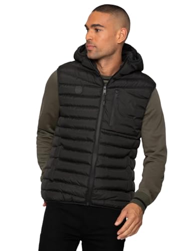 Spindle Mens Hooded BodyWarmer Gilet Hood Padded Gillet Zip Up Sleeveless Coat Zip Pocket Jacket Black XL