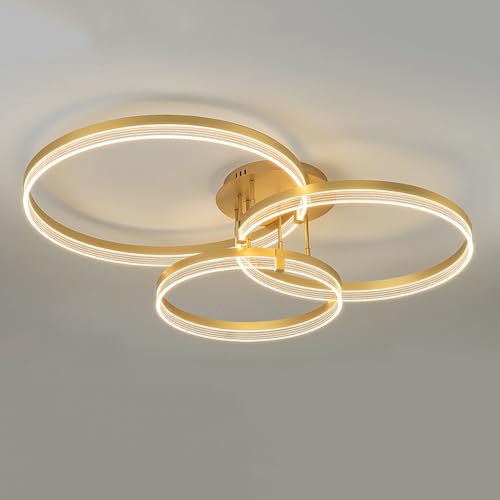Lámpara de techo dorada de 3 anillos redondos de acrílico para sala