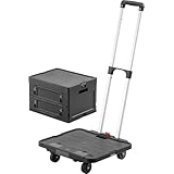 サンワダイレクト 折りたたみ台車 専用コンテナ付き 大容量 47L 耐荷重60kg ハンドル長さ/角度調節 買い物カート 折り畳み 台車 ブラック 100-CART029SETBK