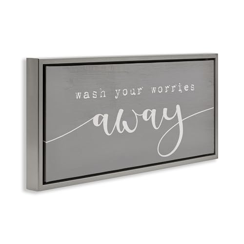 Image of 'Wash Your Worries Away Phrase'| Floating Frame Canvas Art | Stupell Industries | Gray, 31 x 14 Inches, Easy to Hang and Sturdy, Made in USA, by Lil' Rue