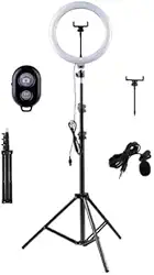 Iluminador Led Ring Light 26cm Com Tripé Profissional Kit Controle bluetooth e Mic Lapela Mestre Import