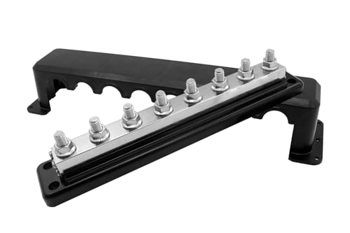 600A bus bar distribution block with 8x M10 studs (48V/AC 300V) black