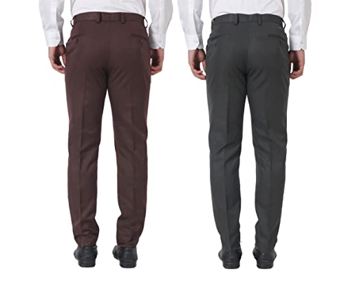 Image of MALENO Men Formal Trouser Regular Fit Solid | Soft and Breathable Pant Combo (Pack of 2)