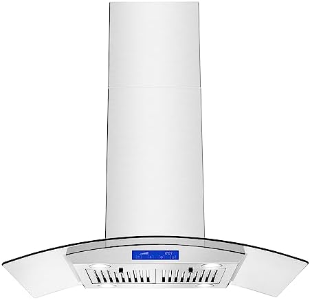 Island Range Hood 36 inch 700 CFM Ceiling Mount Kitchen Stove Hood Ducted with Tempered Glass 4 LED Lights Touch Control 3 Speed Fan Permanent Filters Tieasy