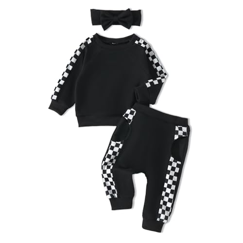 Image of AMAWMW Infant Baby Girl Clothes Long Sleeve Loose Sweatshirts Pockets Pants Headband Outfits Fall Winter Spring Gift