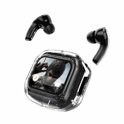 Black Wireless In Ear Bluetooth Headphones with Smart Interactive Touch Screen Charging Case