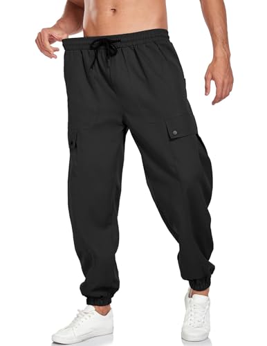 YYA Men's Streetwear Cargo Pants with Flap Pockets & Drawstring Elastic Waist Trouser Casual & Techwear Joggers S-XXL4