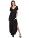 Verdusa Women's Casual V Neck Side Split Beach Long Maxi Dress Black L