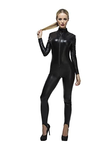Schwarzer Damen Catsuit Wetlook Polizistin Katze Catwoman Overall kinky sexy Lack Leder, Größe:S