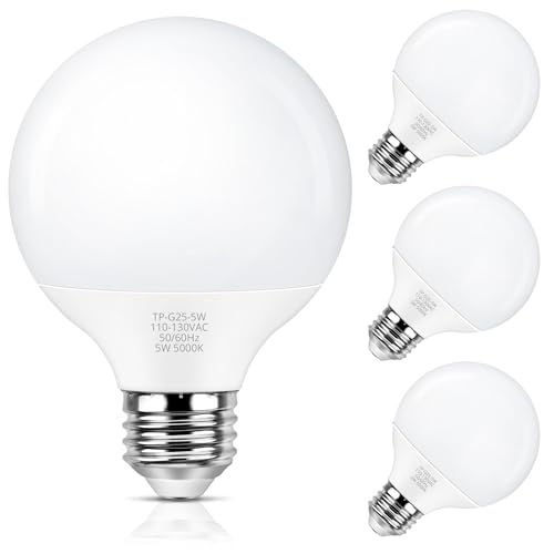 MAXvolador G25 LED Globe Light Bulbs 60W Equivalent, Daylight White 5000K Bathroom Vanity Round...