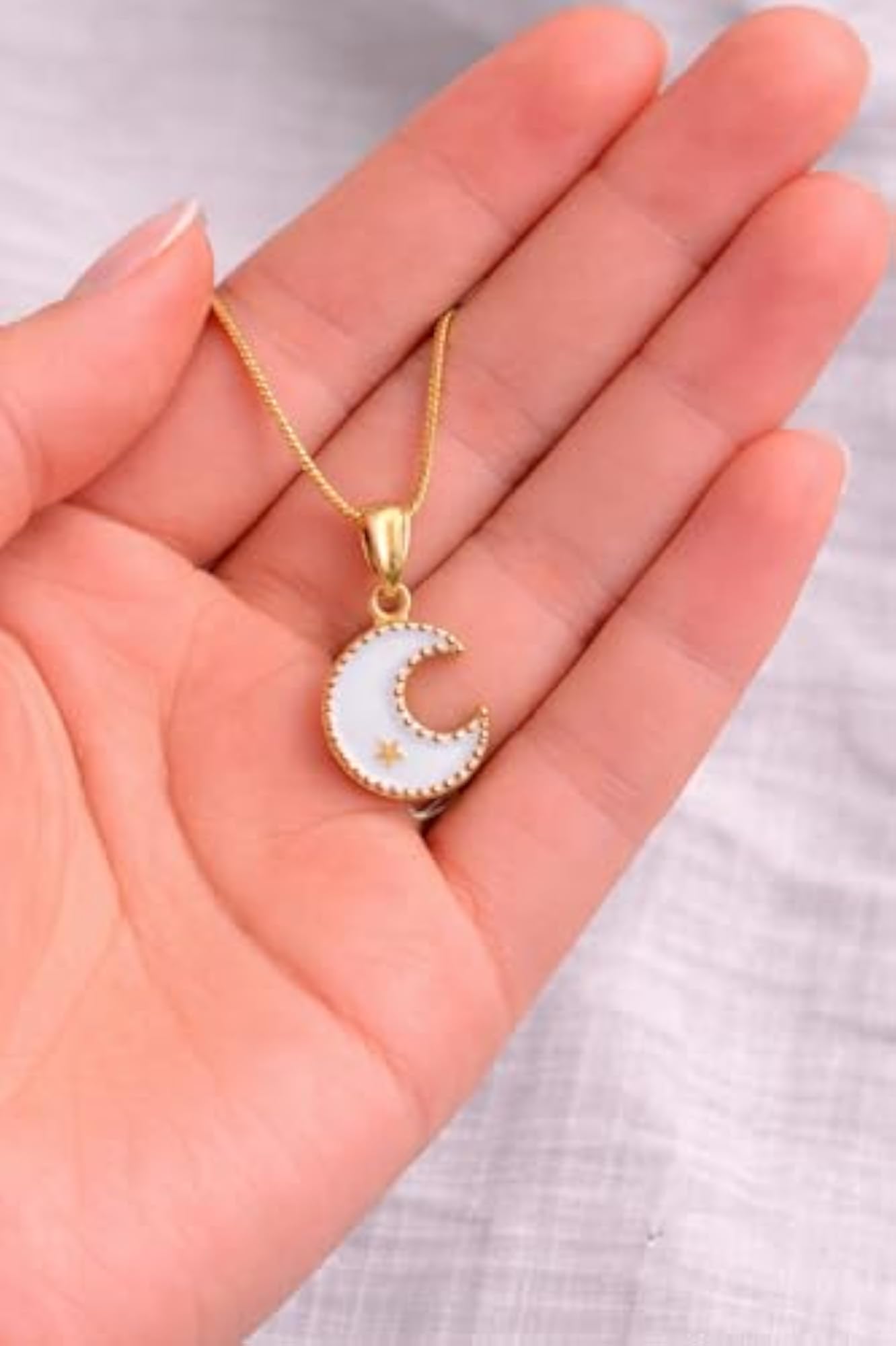 Women's Korean Style Moon & Star Pendant Necklace, Enamel Charm