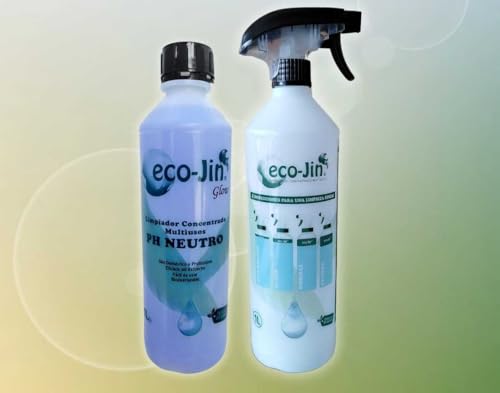 ECO-JIN DETERGENTE EXTRA CONCENTRADO - PRODUCTO REVOLUCIONARIO DEL QUE TODO EL MUNDO HABLA - BOTELLA 1L QUE EQUIVALE A 15L + DIFUSOR (GLOW/Violetas, Jazmín y Azafran)