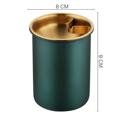 Image of NYRWANA Stainless Steel Windproof Ashtray with Lid | Rustproof, Easy-to-Clean Ash Holder for Smokers | Elegant Indoor Outdoor Ash Tray for Patio, Home, Office, Bar & Garden Use (Green)