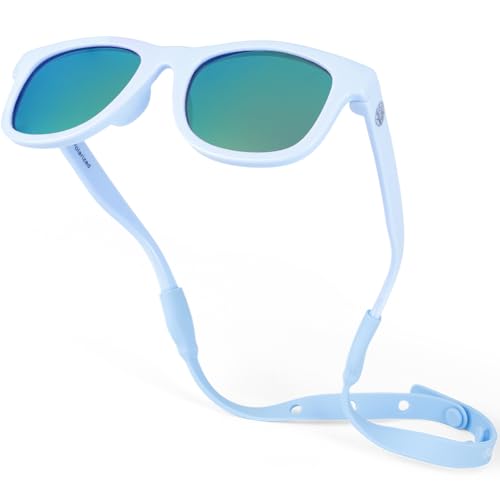 Gafas de sol polarizadas para bebé con correa, irrompibles y flexibles, para bebés recién nacidos de 0 a 24 meses, azul celeste, Baby