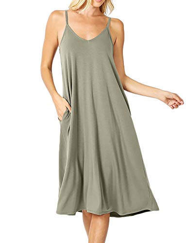 Image of ALLLA Women's Lightweight Flowy Summer Dress - Adjustable Strap Knee Length Dress with Side Pockets. Casual, Beachwear
