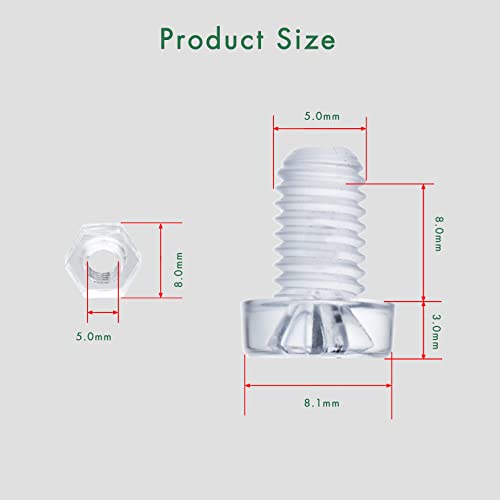 Pzsmocn 100 Pieces/50 Sets M5*8 mm PC Transparent Plastic Cross-recessed Round Head Screws and Hexagonal Nuts Kit - Image 2