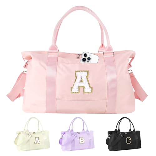 Dance Gym Duffel Bag for Teen Girls Personalized Initial Travel Weekender Bag Overnight Carry On Duffle for Women Sports Travel Cheer Bag Monogram Graduation Birthday Gifts for Tween Preppy(pink-A)