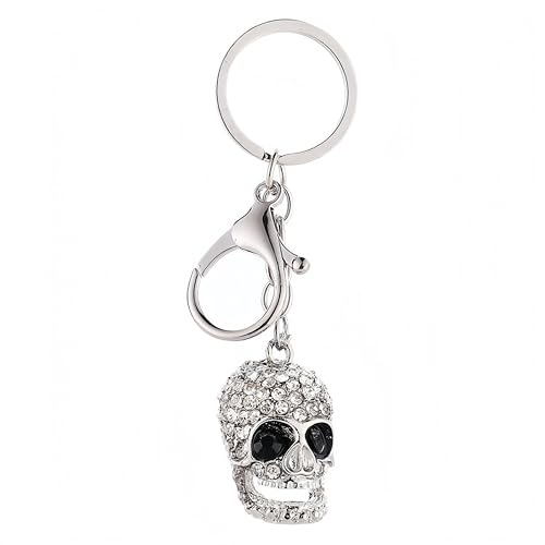 bstedyas Silver Skull Keychain Diamond Keychain Punk Style Rhinestone Key chains Crystal Skull Keyrings Car Keychains for Men Women