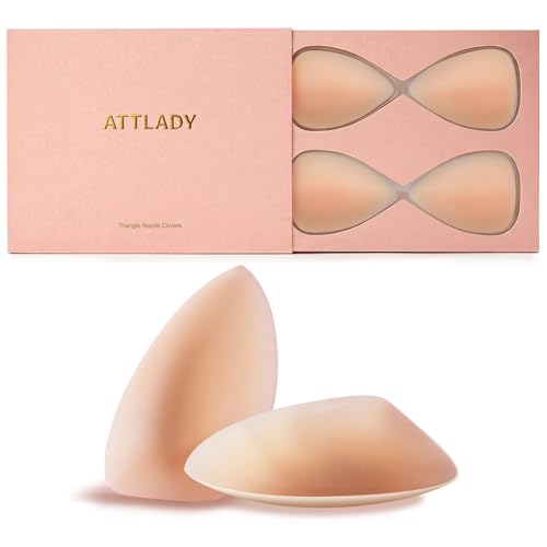 ATTLADY Nipple Covers No Show 4 Pairs- Reusable Adhesive Silicone Sticky Triangle Nipple Pasties for Women Cream