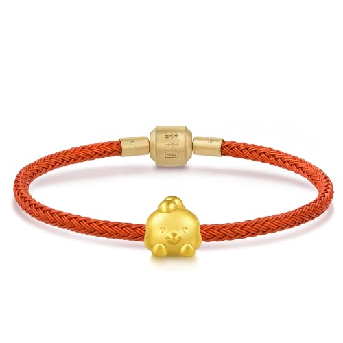 Image of CHOW SANG SANG 999 24K Gold Charme Cute Adorable Mini Chinese Zodiac Rooster charm bracelet for Women & Men 17cm 95968C