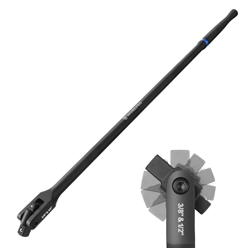 Image of WORKPRO 24-inch Dual Drive Breaker Bar, 3 /8 inch & 1 /2 inch Drive, Heavy Duty Breaker Bars with 360 Flex Head, Spring-loaded Detent Ball, CR-MO Head, Premium Chrome Vanadium Steel with Black Phosphate Finish