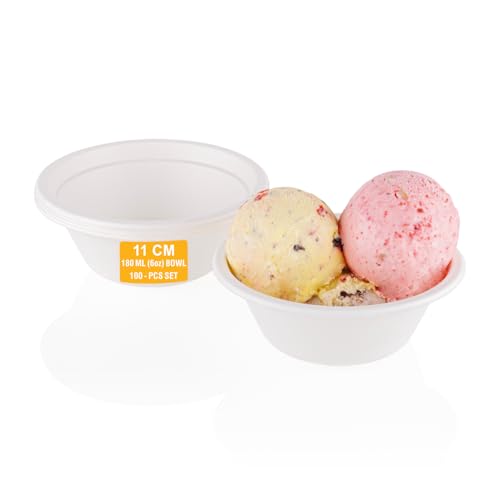 Image of Clazkit 180 Ml, 100-Pack Round Compostable Bagasse Bowls | Disposable Eco-Friendly Biodegradable Dinner| Party, Wedding, Event
