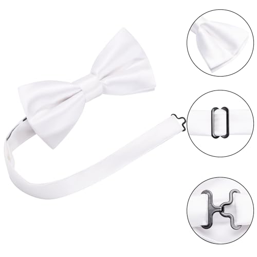 Image of Hi-Tie 5Pcs Mens Solid Color Silk Tie Satin Pretied Bowtie Lapel Pin for Men Handkerchief Cufflink Wedding Gift Box