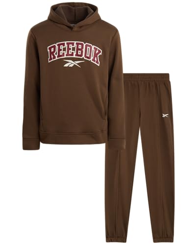 Reebok Boys Sweatsuit Set - 2 Piece Athletic Joggers Set with Fleece Pullover Hoodie Sweatshirt and Active Boys Sweatpants, Size 12, Brown
