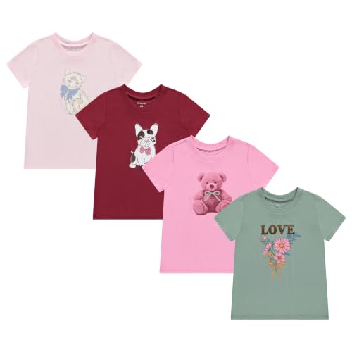 Image of BTween Girls 4 Piece Tops Fashionable Short Sleeve T-Shirt Casual Daily Shirt for Kids Assorted Colors