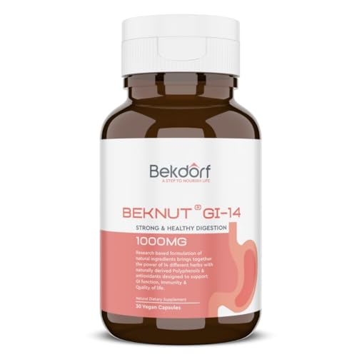 Beknut GI-14 – Clinically Proven Natural Relief for Gas, Acidity, Bloating, Heartburn & Acid Reflux | 100% Safe, Effective, Non-GMO, Chemical-Free & Vegetarian Friendly (30 Veg Capsules)