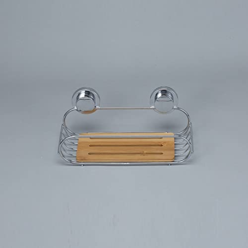 Estante de baño de bambú sin perforaciones con ventosa de drenaje 4