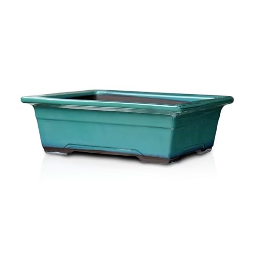 Bonsai Pot Ceramic Glazed Rectangle with Belt-Like Decoration (8.25, Oribe-Yu)
