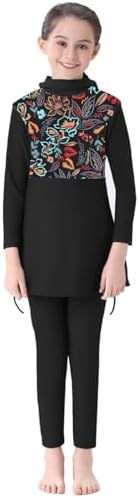IMEKIS Girls Modest Muslim Swimwear UPF 50+ UV Islamic Hijab Swimsuit Long Sleeve Top Shirt with Short Pants Swim Cap 3pcs Bathing Suit Beachwear