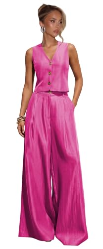 Hoawsyu Satin Fuchsia Business Casual Summer Outfits for Women 2