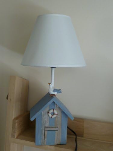 Quay Traders Beach Hut Table Lamp - 40cm, White, Blue, Wood