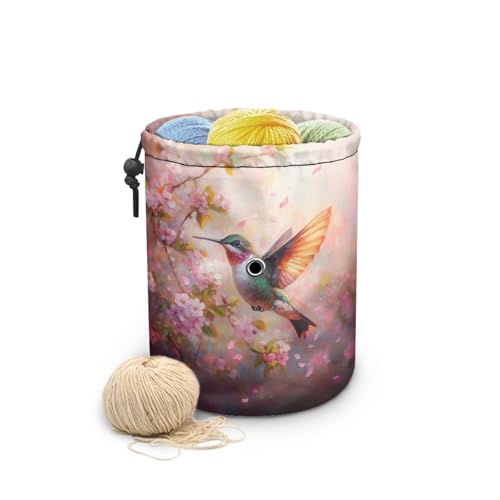 Image of Sellikakes Hummingbird Floral Small Yarn Bag Holder with Drawstring, Mini Knitting Bag Yarns Store Skein Ball, Crochet Project, Knitting Supplies and Sewing Accessories