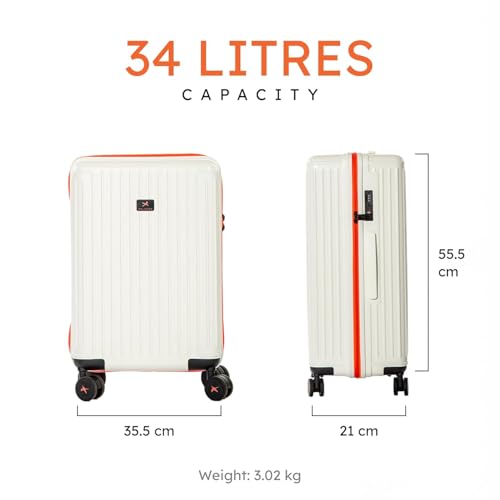 Image of Hard Polycarbonate Luggage Trolley Bag | 8 Wheels 360 Double Spinner | Telescopic Handle with Mobile Stand | TSA Lock with Sturdy Zipper | with 5 Years Warranty | Arctic Snow, Small - 54 cm