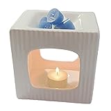 Daisy Blue Tealight Wax Melt Warmer Contemporary White Ceramic Wax Burner and Tart Cube Melt. Aromatherapy for Home and Office – Wax and Candle not Included, 5 inches x 4 inches x 5 inches