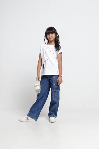 Image of Under Fourteen Only Girls Cotton Tops Collection - Round Neck, Crop Top, Full & Half Sleeve, Drop Shoulder, Ruffle Sleeve, Graphic Printed, Embroidered & Slub Knit Styles
