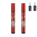 2 Pack Butane Blowtorch Flame Lighters, Windproof Refillable Long Torch Lighters for Candles, Grills, Cooking, Fireworks, Camping, BBQ(A)