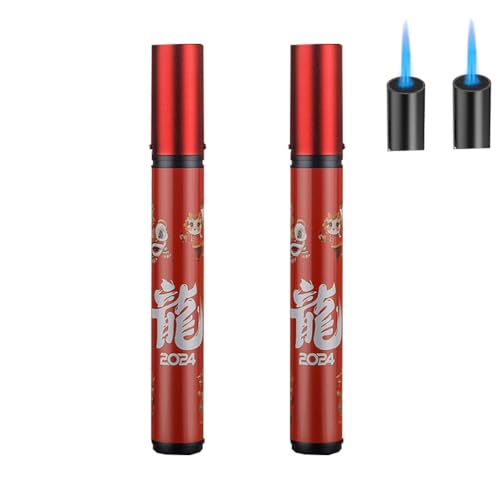2 Pack Butane Blowtorch Flame Lighters, Windproof Refillable Long Torch Lighters for Candles, Grills, Cooking, Fireworks, Camping, BBQ(A)