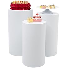 3PCS Metal Display Pedestal Stand, Flower Display Rack Dessert Table,Round Pedestal Stands for Parties Round White